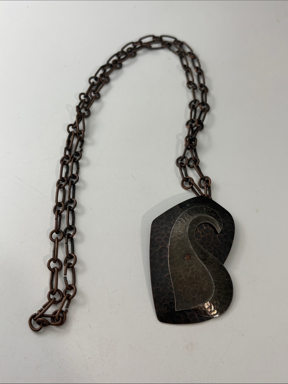 Hammered Metal Pendant Necklace in Dark Copper Tone